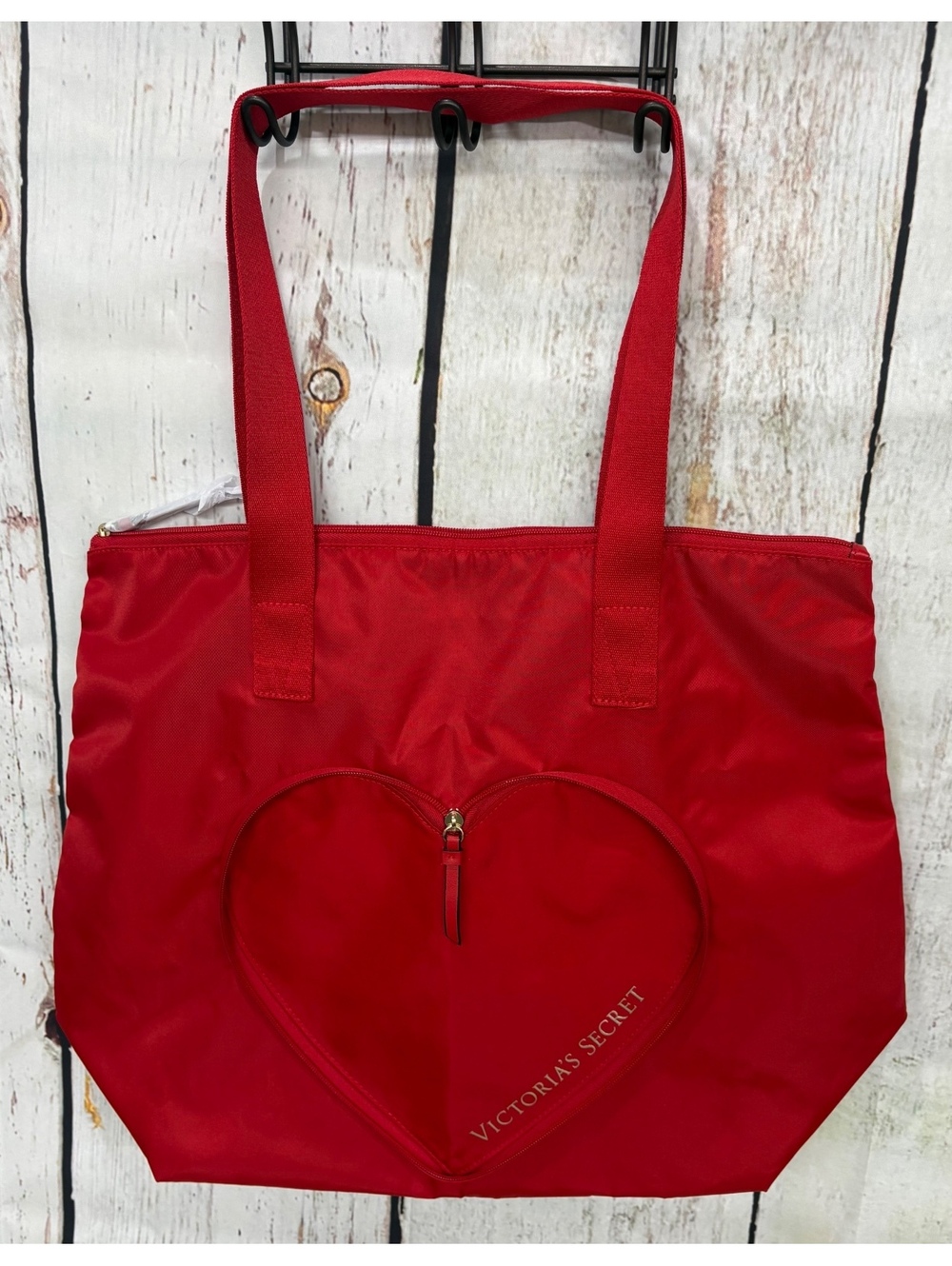 Victoria's Secret Red Zippered Packable Heart Tote Bag Valentine's Day NWOT